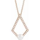 Cultured Freshwater Pearl Necklace in 14 Karat Rose Gold Freshwater Cultured Pearl & 1/4 Carat Diamond Geometric 16-18