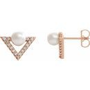 Freshwater Pearl Earrings in 14 Karat Rose Gold Freshwater Cultured Pearl & 1/5 Carat Diamond Earrings