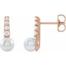 White Pearl Earrings in 14 Karat Rose Gold Freshwater Cultured Pearl & 1/6 Carat Diamond Earrings
