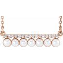 White Pearl Necklace in 14 Karat Rose Gold Freshwater Cultured Pearl & 1/8 Carat Diamond Bar 16-18