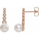 Freshwater Pearl Earrings in 14 Karat Rose Gold Freshwater Cultured Pearl & 1/8 Carat Diamond Earrings