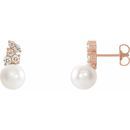 14 Karat Rose Gold Freshwater Cultured Pearl & .375 Carat Weight Diamond Earrings