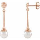 Cultured Freshwater Pearl Earrings in 14 Karat Rose Gold Freshwater Pearl Dangle Earrings with Backs