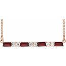 Red Garnet Necklace in 14 Karat Rose Gold Garnet & 1/5 Carat Diamond Bar 16-18