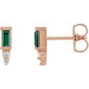 Pink Tourmaline Earrings in 14 Karat Rose Gold Green Tourmaline & .04 Carat Diamond Bar Earrings