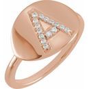 White Diamond Ring in 14 Karat Rose Gold Initial A 1/10 Carat Diamond Ring