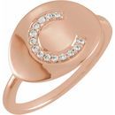 White Diamond Ring in 14 Karat Rose Gold Initial C .08 Carat Diamond Ring