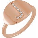 White Diamond Ring in 14 Karat Rose Gold Initial J .05 Carat Diamond Ring