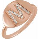White Diamond Ring in 14 Karat Rose Gold Initial M 1/8 Carat Diamond Ring