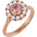 Pink Morganite Ring in 14 Karat Rose Gold Morganite & Ethiopian Opal Halo-Style Ring