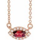 Red Garnet Necklace in 14 Karat Rose Gold Mozambique Garnet & .05 Carat Diamond Halo-Style 18