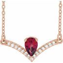 Red Garnet Necklace in 14 Karat Rose Gold Mozambique Garnet & .06 Carat Diamond 18