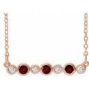 Red Garnet Necklace in 14 Karat Rose Gold Mozambique Garnet & .08 Carat Diamond Bezel-*Set Bar 16-18