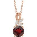 Red Garnet Necklace in 14 Karat Rose Gold Mozambique Garnet & 1/10 Carat Diamond 16-18