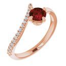 Red Garnet Ring in 14 Karat Rose Gold Mozambique Garnet & 1/10 Carat Diamond Bypass Ring