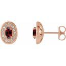 Red Garnet Earrings in 14 Karat Rose Gold Mozambique Garnet & 1/8 Carat Diamond Halo-Style Earrings