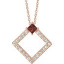 Red Garnet Necklace in 14 Karat Rose Gold Mozambique Garnet & 3/8 Carat Diamond 16-18