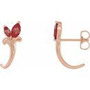 Red Garnet Earrings in 14 Karat Rose Gold Mozambique Garnet Floral-Inspired J-Hoop Earrings