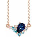 Genuine Sapphire Necklace in 14 Karat Rose Gold Multi-Gemstone & .06 Carat Diamond 18