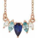Genuine Sapphire Necklace in 14 Karat Rose Gold Multi-Gemstone & .07 Carat Diamond Curved Bar 16