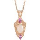 14 Karat Rose Gold Opal, Pink Sapphire & 1/10 Carat Weight Diamond Vintage-Inspired 16-18