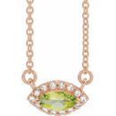 Genuine Peridot Necklace in 14 Karat Rose Gold Peridot & .05 Carat Diamond Halo-Style 16