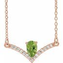 Genuine Peridot Necklace in 14 Karat Rose Gold Peridot & .06 Carat Diamond 16