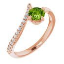Genuine Peridot Ring in 14 Karat Rose Gold Peridot & 1/10 Carat Diamond Bypass Ring