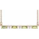 Genuine Peridot Necklace in 14 Karat Rose Gold Peridot & 1/5 Carat Diamond Bar 16-18