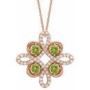 Genuine Peridot Necklace in 14 Karat Rose Gold Peridot & .17 Carat Diamond Clover 18