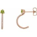 Genuine Peridot Earrings in 14 Karat Rose Gold Peridot & 1/6 Carat Diamond Hoop Earrings