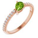 Genuine Peridot Ring in 14 Karat Rose Gold Peridot & 1/6 Carat Diamond Stackable Ring
