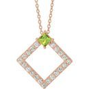 Genuine Peridot Necklace in 14 Karat Rose Gold Peridot & 3/8 Carat Diamond 16-18