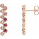 Multi-Gemstone Earrings in 14 Karat Rose Gold Pink Multi-Gemstone & 1/10 Carat Diamond Bezel-Set Bar Earrings