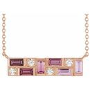 14 Karat Rose Gold Pink Multi-Gemstone & .125 Carat Weight Diamond Bar 18