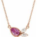 Genuine Sapphire Necklace in 14 Karat Rose Gold Pink Sapphire & 1/6 Carat Diamond 18