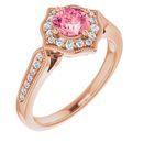 Genuine Topaz Ring in 14 Karat Rose Gold Pink Topaz & 1/5 Carat Diamond Ring