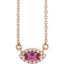 Pink Tourmaline Necklace in 14 Karat Rose Gold Pink Tourmaline & .05 Carat Diamond Halo-Style 16