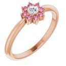 White Diamond Ring in 14 Karat Rose Gold Pink Tourmaline & .06 Carat Diamond Flower Ring