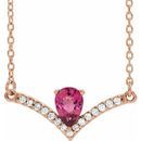 Pink Tourmaline Necklace in 14 Karat Rose Gold Pink Tourmaline & .06 Carat Diamond 16