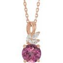 Pink Tourmaline Necklace in 14 Karat Rose Gold Pink Tourmaline & 1/10 Carat Diamond 16-18