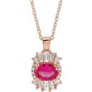 Pink Tourmaline Necklace in 14 Karat Rose Gold Pink Tourmaline & 1/3 Carat Diamond 16-18