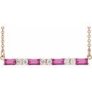 Pink Tourmaline Necklace in 14 Karat Rose Gold Pink Tourmaline & 1/5 Carat Diamond Bar 16-18