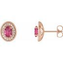Pink Tourmaline Earrings in 14 Karat Rose Gold Pink Tourmaline & 1/5 Carat Diamond Halo-Style Earrings