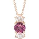 Pink Tourmaline Necklace in 14 Karat Rose Gold Pink Tourmaline & 1/6 Carat Diamond 16-18