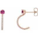 Pink Tourmaline Earrings in 14 Karat Rose Gold Pink Tourmaline & 1/6 Carat Diamond Hoop Earrings