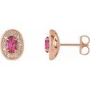 Pink Tourmaline Earrings in 14 Karat Rose Gold Pink Tourmaline & 1/8 Carat Diamond Halo-Style Earrings