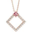 Pink Tourmaline Necklace in 14 Karat Rose Gold Pink Tourmaline & 3/8 Carat Diamond 16-18