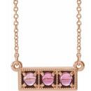 Pink Tourmaline Necklace in 14 Karat Rose Gold Pink Tourmaline Three-Stone Granulated Bar 16-18