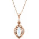 Moonstone Necklace in 14 Karat Rose Gold Rainbow Moonstone & .03 Carat Diamond Clover 16-18